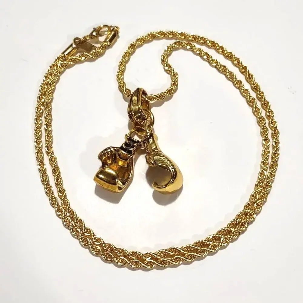 18k Plated Necklace Boxing Gloves Diamond Cut UFC Chain Valentines Birthday NEW!